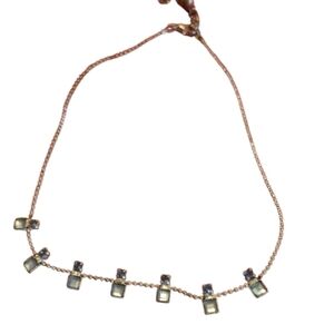 90s Fashion Opague Blue Square Cz Elegant Silver and Blue Necklace